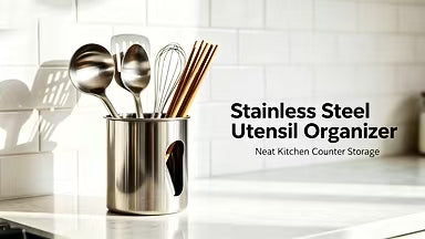 1 Count, Thickened Stainless Steel Utensil Organizer, Rust Resistant Easy to Clean Multi-purpose Storage Holder for Kitchen Countertop