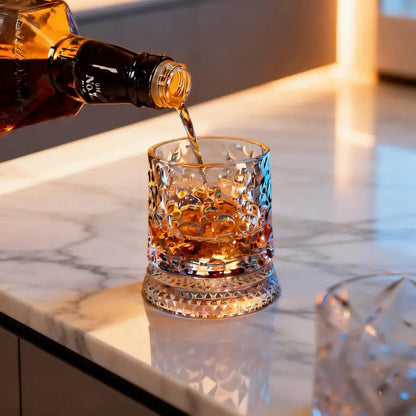 🥃 Luxurious 360° Rotating Crystal Glass — Starburst-Faceted, Stress-Relieving Whiskey & Red Wine Tumbler(300ml)