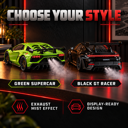 🏎️ Track-Inspired Sports Car Display Model – Exhaust Mist Effect Collector Decor