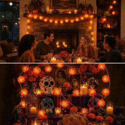 Marigold LED Memorial String Lights – 20 Glowing Flowers for Ofrendas & Remembrance