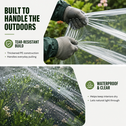 ☀️Clear Waterproof PE Tarp, Transparent Outdoor Cover with Metal Grommets🛡️