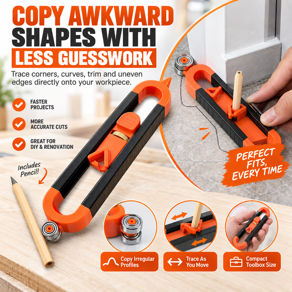 ✏️Contour Gauge Scribe Tool with Lock and Pencil