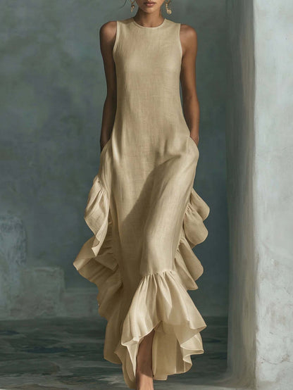 Sleeveless Ruffled Linen Maxi Dress