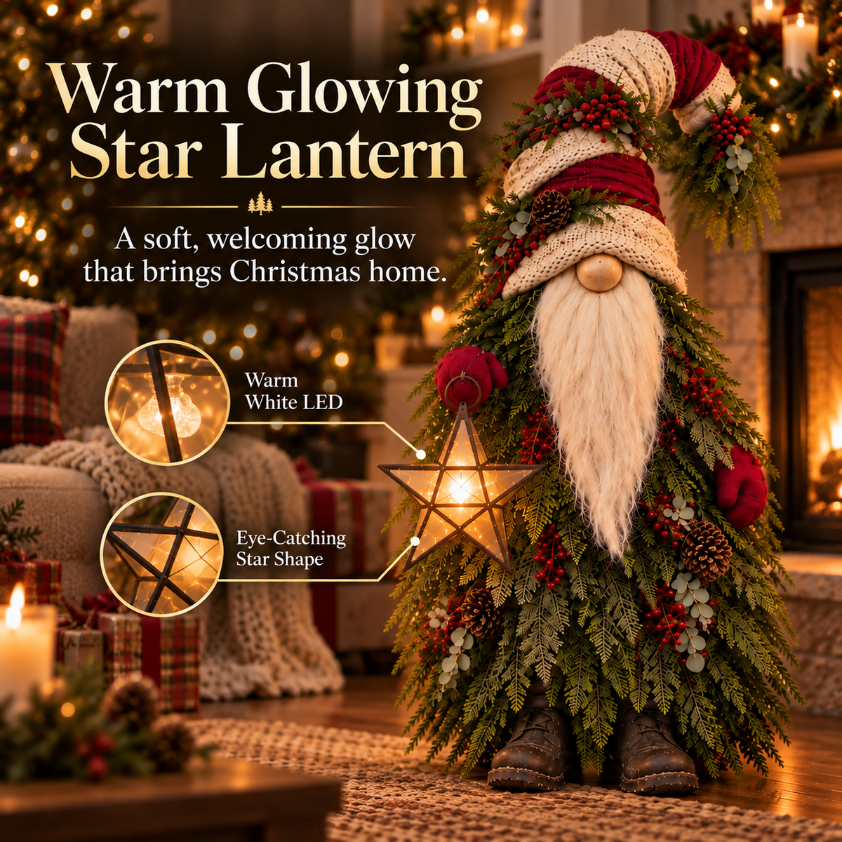 💫Evergreen Star Gnome™ Lighted Christmas Woodland Decor