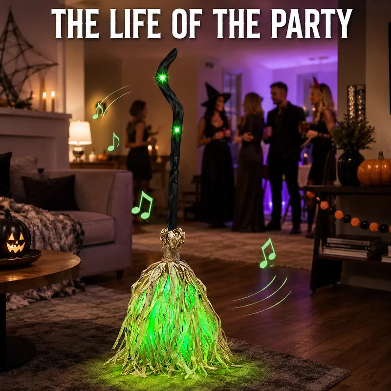 🧹Magical Animated Witch Broom, Built‑in Lights, Music & Swinging Motion