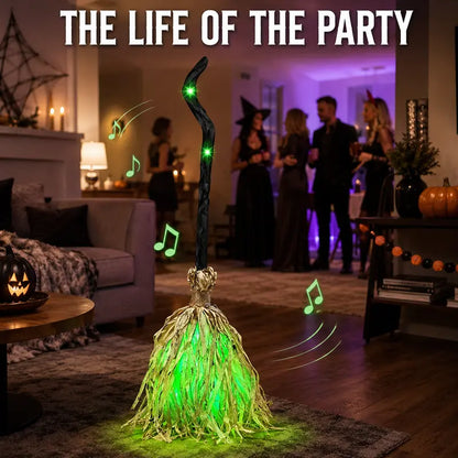 🧹Magical Animated Witch Broom, Built‑in Lights, Music & Swinging Motion