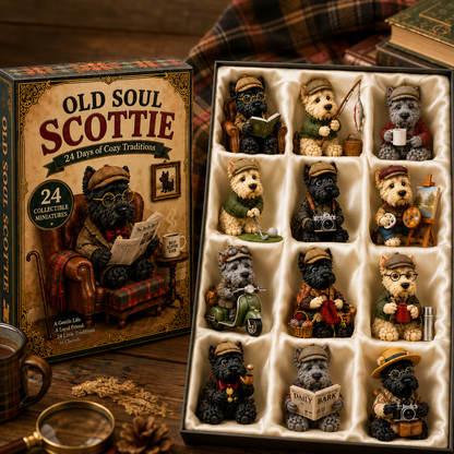 Old Soul Scottie 24-Day Advent Calendar – 24 Adorable Collectible Scottish Terrier Miniatures, Cozy Christmas Countdown Gift for Scottie Lovers & Dog Owners