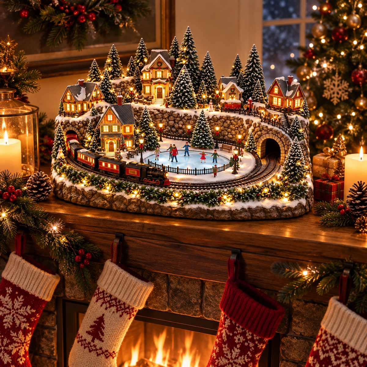 ⚡Animated Holiday Train & Ice Rink Scene