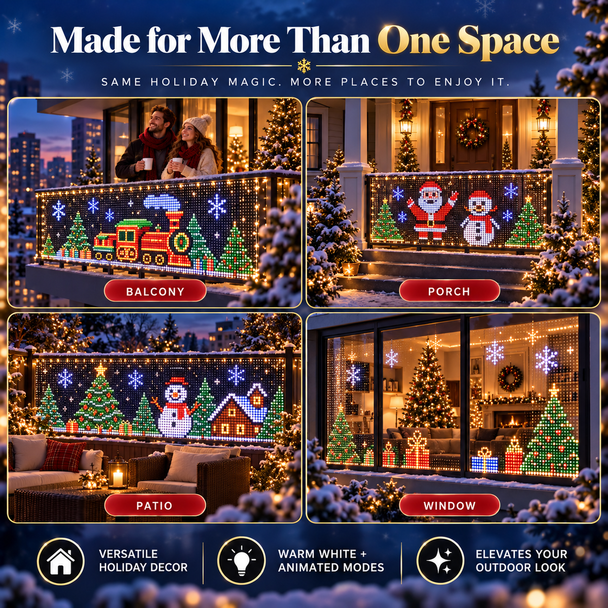 🎄 Smart RGB Pixel Curtain Lights – App-Controlled Animated Holiday Display for Balcony & Window Decor-1.6m*1.6m