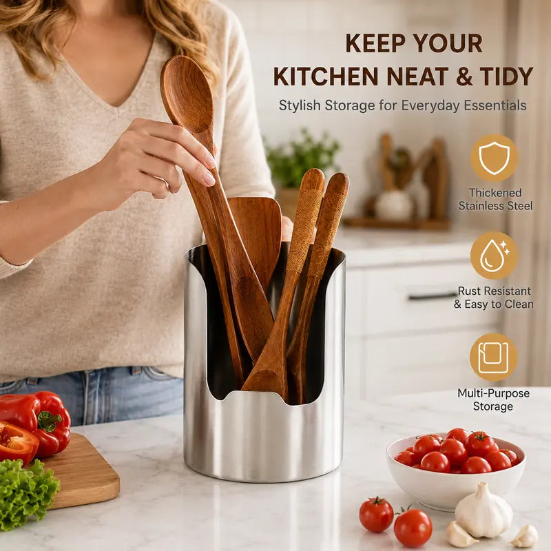 🧑‍🍳 Multi-Functional Kitchen Utensil Holder – Holds pot lids, spatulas & cutting boards. Thickened stainless steel, space‑saving