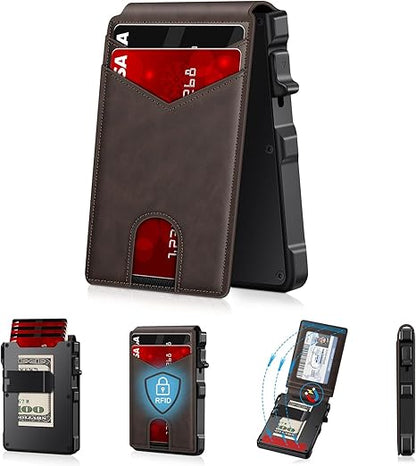 🔥 RFID Blocking Minimalist Pop-Up Wallet | One-Second Card Eject Design & Ultra Slim Pocket Wallet