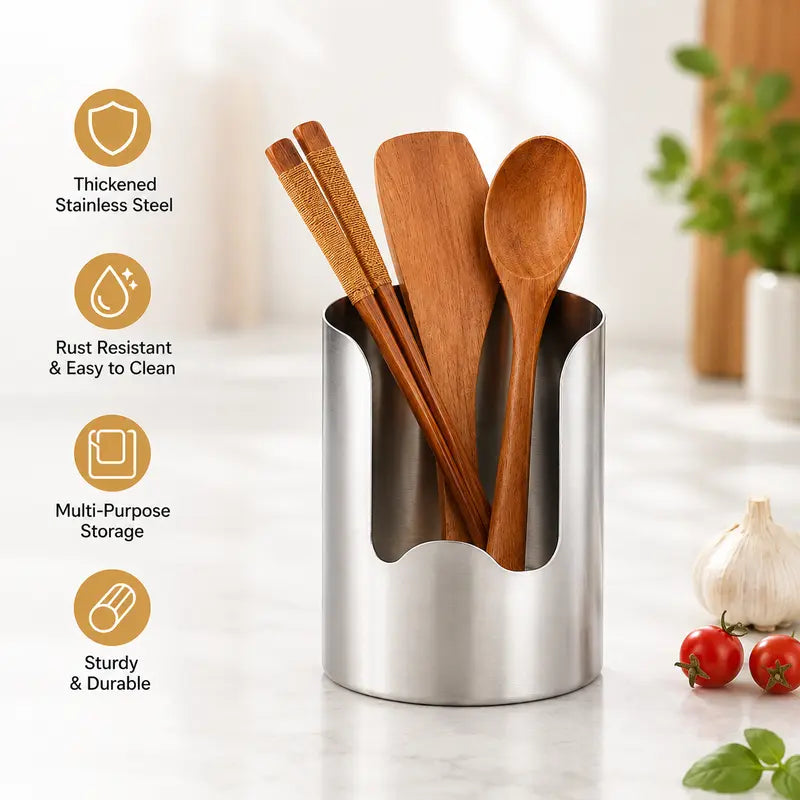 1 Count, Thickened Stainless Steel Utensil Organizer, Rust Resistant Easy to Clean Multi-purpose Storage Holder for Kitchen Countertop
