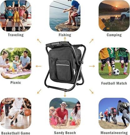 Kikerike Portable Stool Backpack Cooler Chair 300 LBS Max Load Folding Fishing Cooler Backpack Stool for Outdoors Hiking Beach Travel