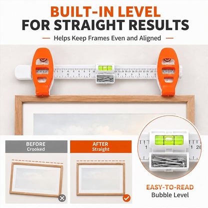 🖼️ All-in-One Picture Hanging Ruler | Level & Angle Gauge for Nail Positioning