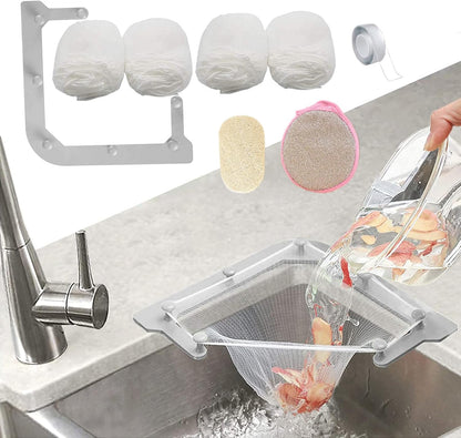 ⚡Kitchen Sink Triangle Tri-Holder Filter,Kitchen Sink Strainer, Sink Drain Strainer, with a Triangular Gray Rack and 50PCS Large Size Filtering Mesh Bags for Kitchen Leftover
