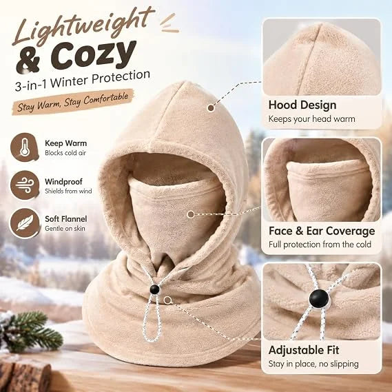 🔥🎁3-in-1 Winter Fleece Balaclava Hood With Adjustable Drawstring