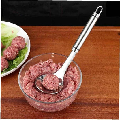 🥄Stainless Steel Meatball Maker Spoon, Non-Stick Meat Ball Extrusion Scoop, Easy Squeeze Meatball Mold for Fish Balls, Shrimp Paste