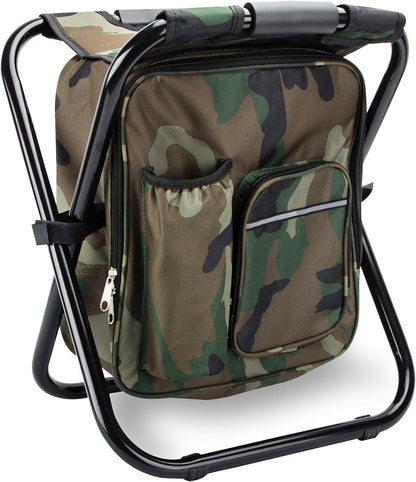 Kikerike Portable Stool Backpack Cooler Chair 300 LBS Max Load Folding Fishing Cooler Backpack Stool for Outdoors Hiking Beach Travel