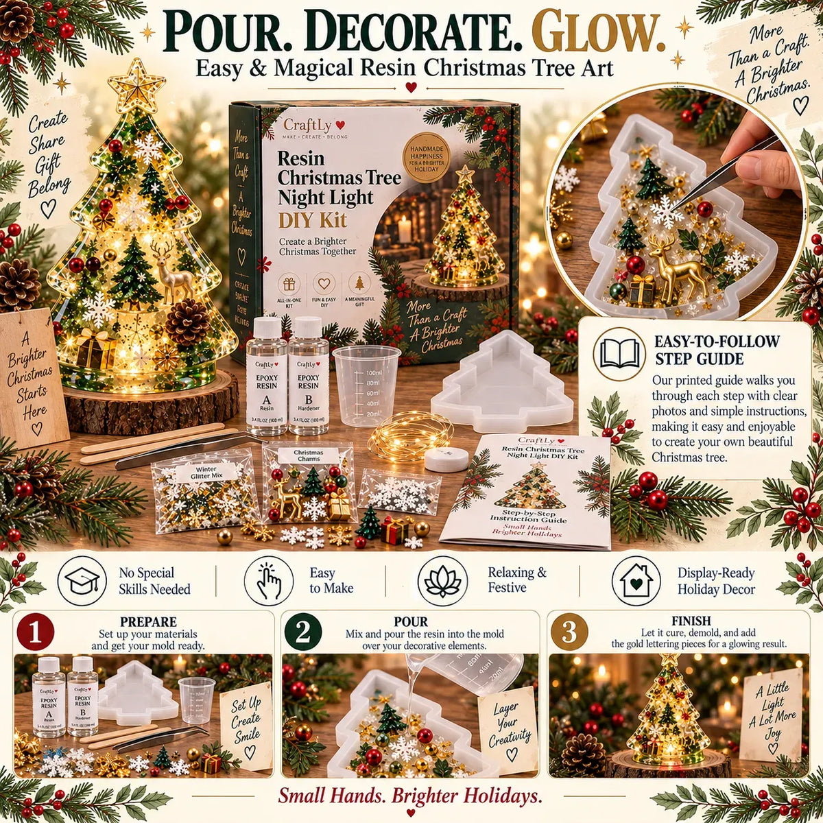 🎄Beginner-Friendly Resin Christmas Tree Night Light DIY Kit✨