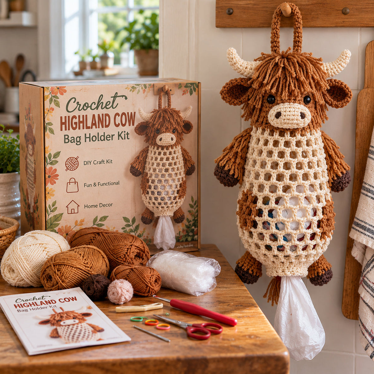🎉Crochet Animal Bag Holder DIY Kit – Cute & Functional Hanging Storage Craft Kit🎉