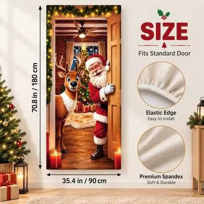 🎅 Santa Christmas Door Cover with Elastic Edges | Reusable Holiday Decor 🎄