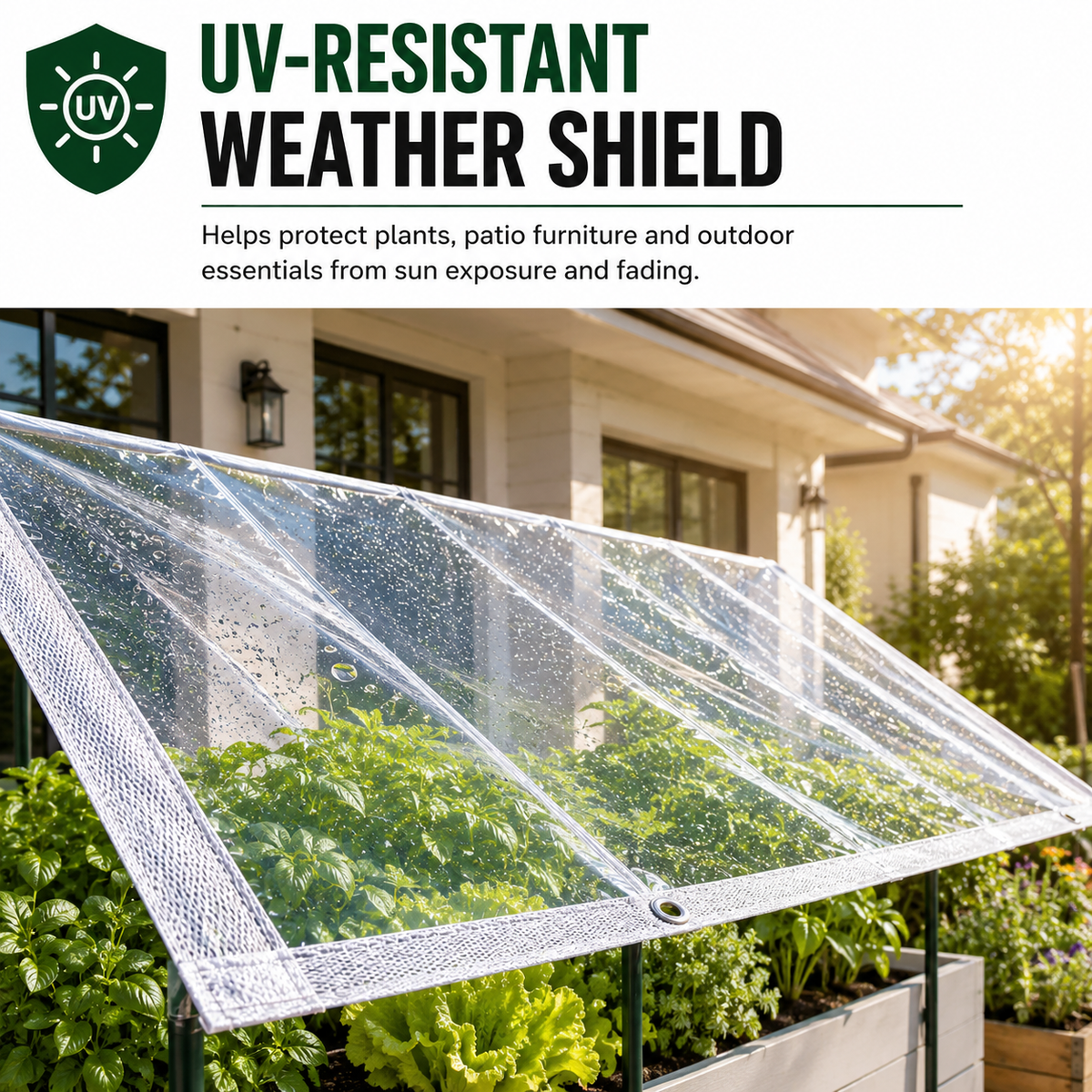 ☀️Clear Waterproof PE Tarp, Transparent Outdoor Cover with Metal Grommets🛡️