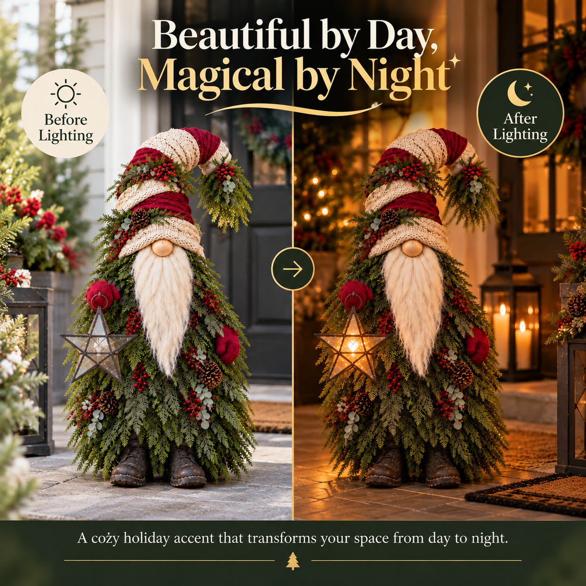 💫Evergreen Star Gnome™ Lighted Christmas Woodland Decor