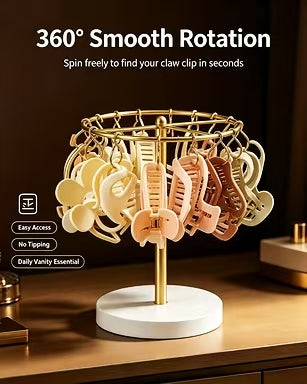 Rotating Claw Clip Display Stand, Gold Metal Hair Accessory Organizer