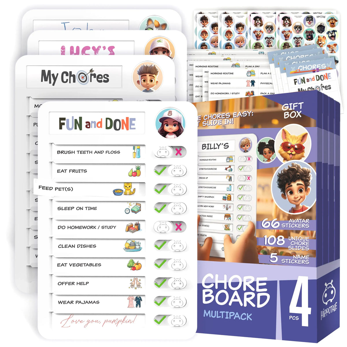 Kids Daily Routine & Chore Chart – Visual Sliding Checklist with 108 Task Cards & Stickers