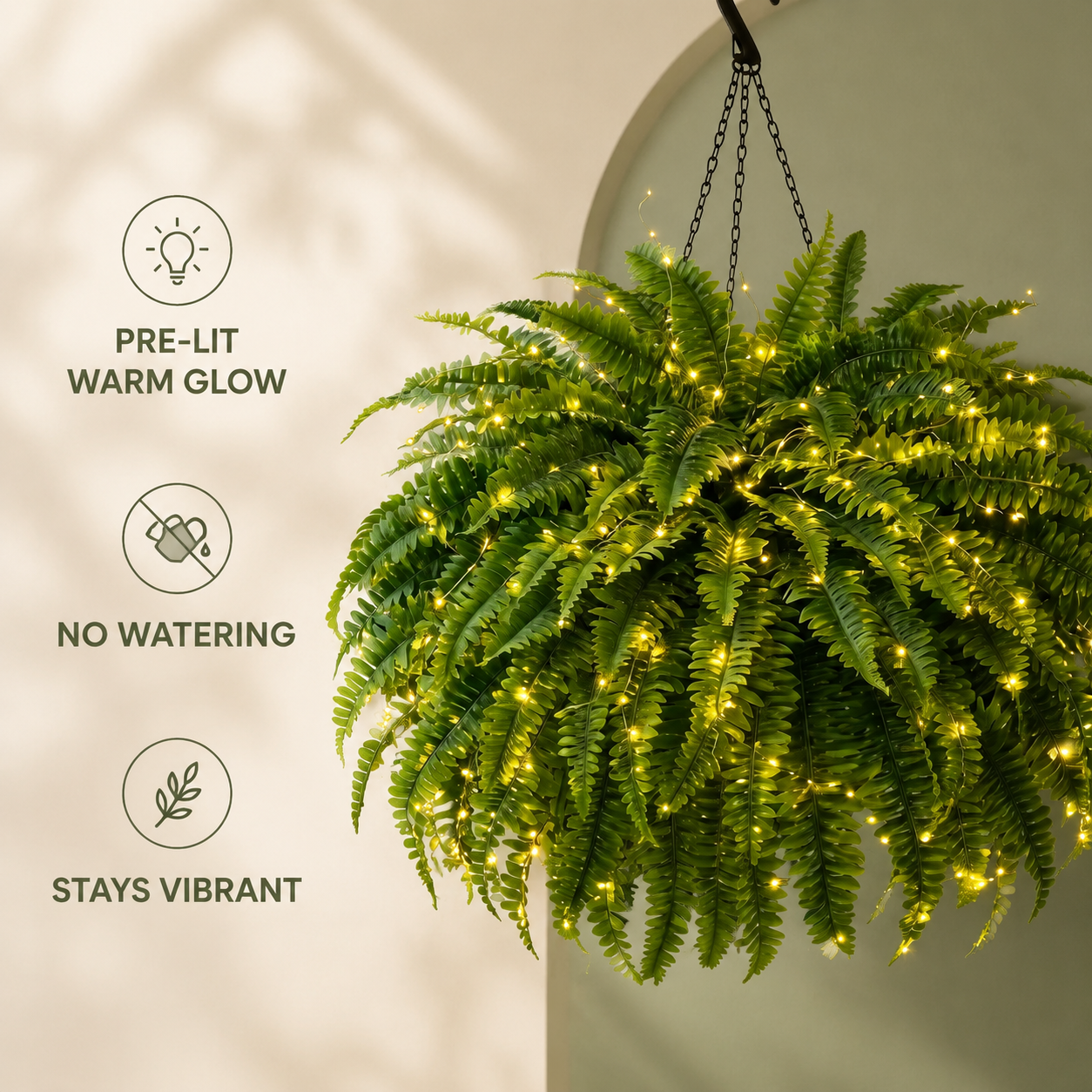 ⚡Glowing Boston Fern with Lights - No watering, No fading