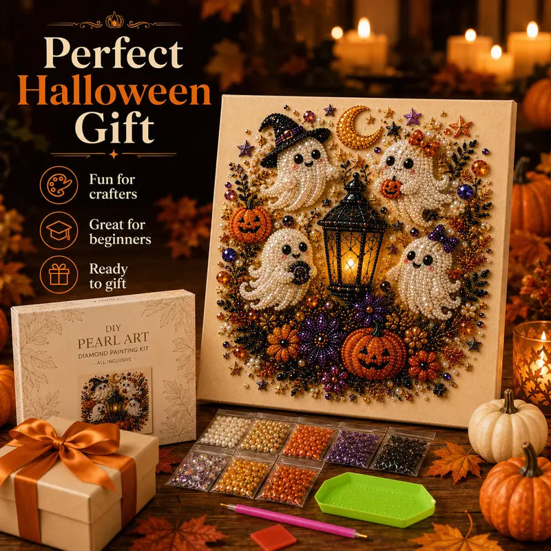 🧙🏼‍♀️Spooky-Cute Ghost Pearl Art DIY Kit – 8" × 8" Halloween Diamond Painting