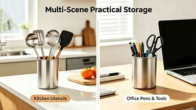 1 Count, Thickened Stainless Steel Utensil Organizer, Rust Resistant Easy to Clean Multi-purpose Storage Holder for Kitchen Countertop