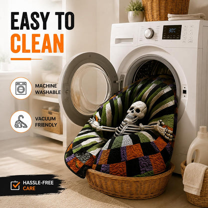 👻 3D Optical Illusion Skeleton Vortex Quilted Round Halloween Rug