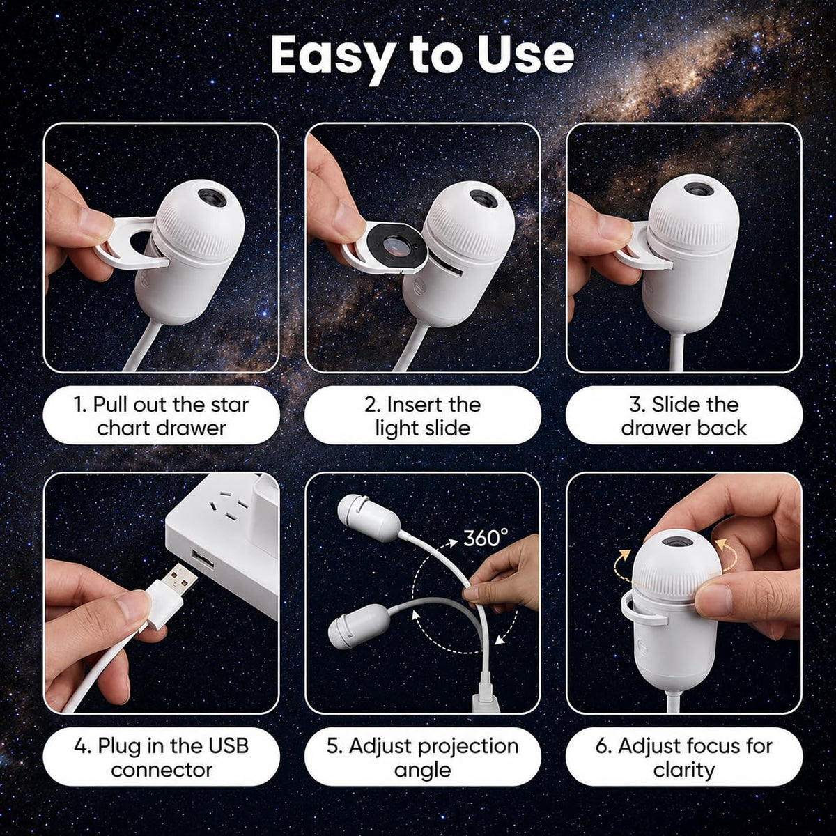 ✨🔭2-in-1 Galaxy Projector Night Light | USB Mini Star & Moon Projector for Bedroom, Adjustable Brightness, 360° Projection