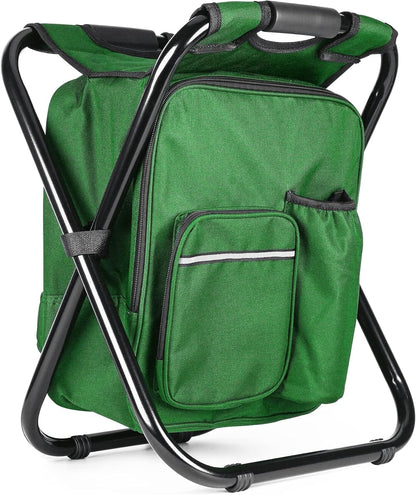 Kikerike Portable Stool Backpack Cooler Chair 300 LBS Max Load Folding Fishing Cooler Backpack Stool for Outdoors Hiking Beach Travel
