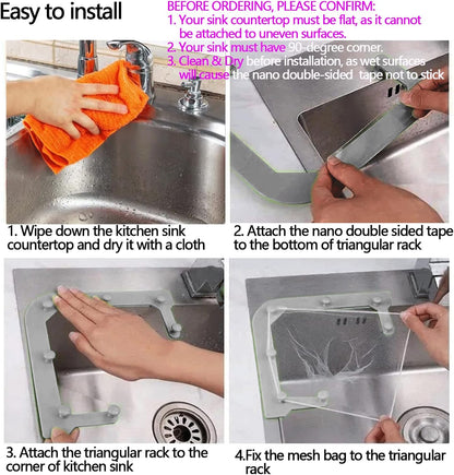 ⚡Kitchen Sink Triangle Tri-Holder Filter,Kitchen Sink Strainer, Sink Drain Strainer, with a Triangular Gray Rack and 50PCS Large Size Filtering Mesh Bags for Kitchen Leftover