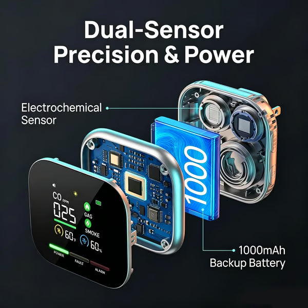 🛡️ Smart 6-in-1 Gas Detector – CO Smoke & Gas Leak Alarm With LCD Display