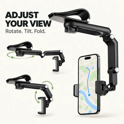 🎁Foldable Car Phone Holder for Sun Visor, Adjustable Arm with 360° Phone Rotation, Spring Clip Mount for 4–6.5 Inch Smartphones, Black,toolupgrade