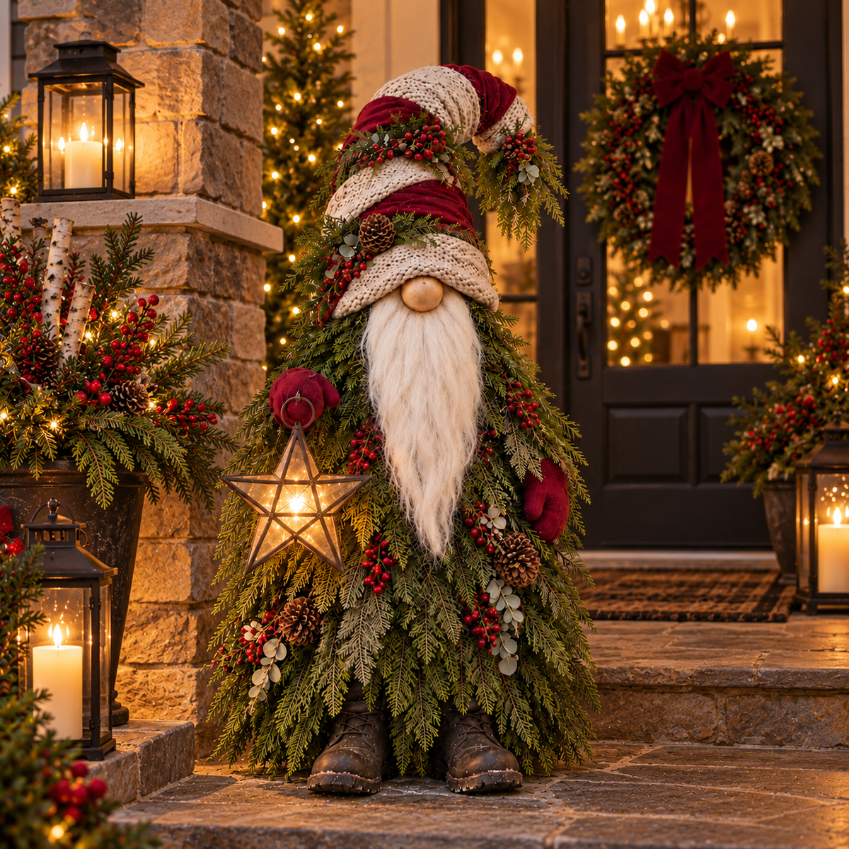 💫Evergreen Star Gnome™ Lighted Christmas Woodland Decor