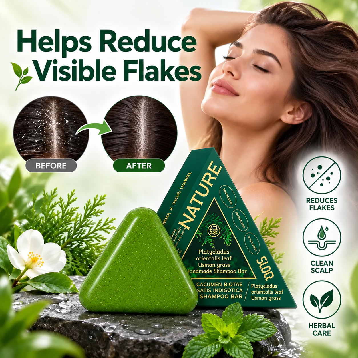 🫧Herbal Seven Green Triangle Shampoo Bar
