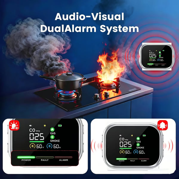 🛡️ Smart 6-in-1 Gas Detector – CO Smoke & Gas Leak Alarm With LCD Display
