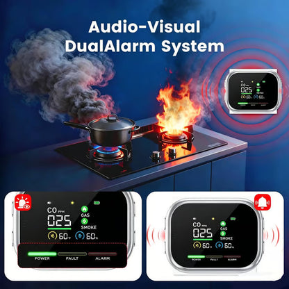 🛡️ Smart 6-in-1 Gas Detector – CO Smoke & Gas Leak Alarm With LCD Display