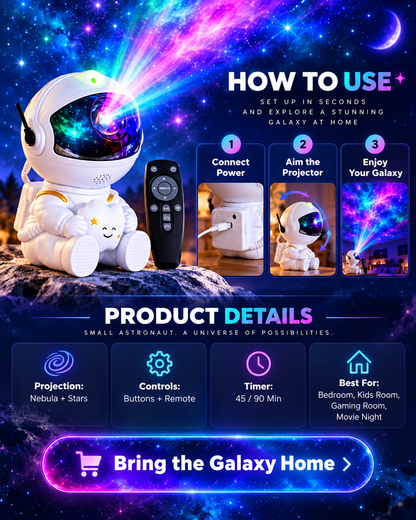 ✨360° Adjustable Astronaut Galaxy Projector, Nebula Starry Sky Night Lamp