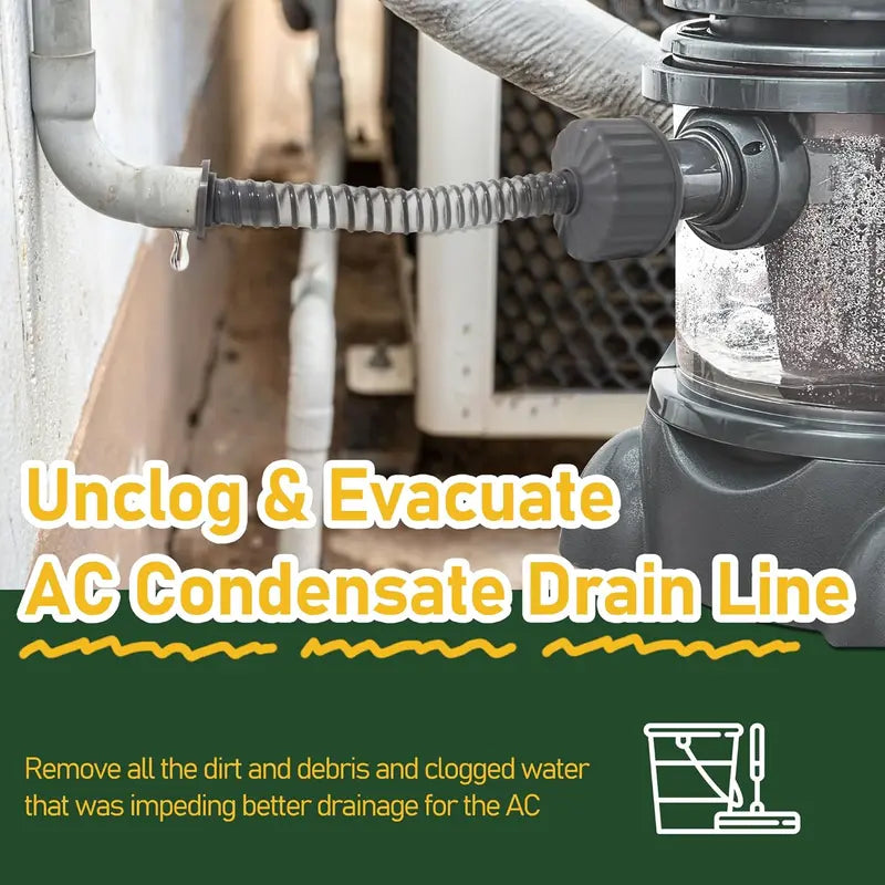 A/C Drain Lines Cleaner Tool in Wet Vac Attachment To Unclog And Evacuate