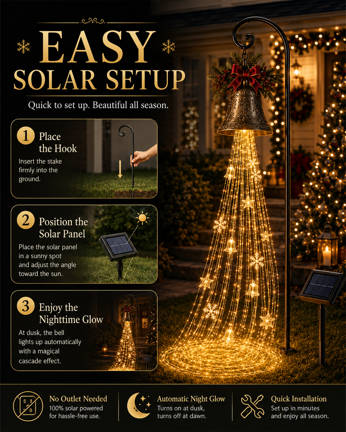 🔥Hot Sale 40% OFF🎄 Christmas Bell Cascade Solar Yard Light