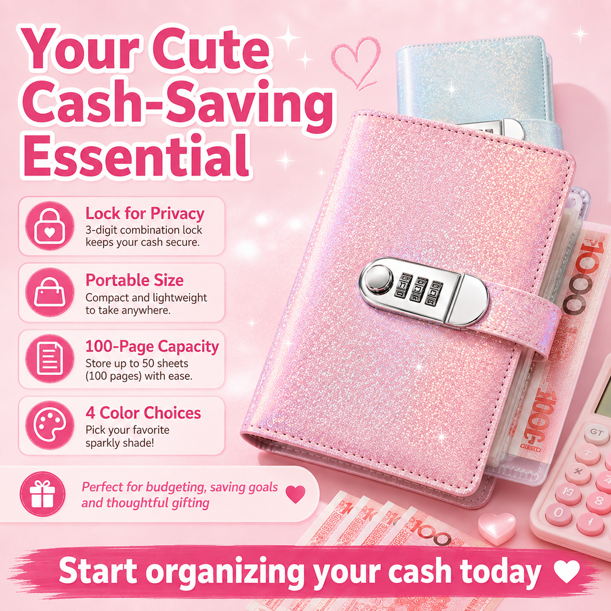 💰 Lockable Cash Savings Binder with 100 Pages