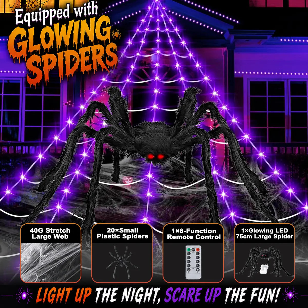 🎃 🕷️Halloween Hot Sellers 👻Halloween glowing spider web lights--🥰