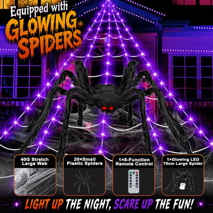 🎃 🕷️Halloween Hot Sellers 👻Halloween glowing spider web lights--🥰