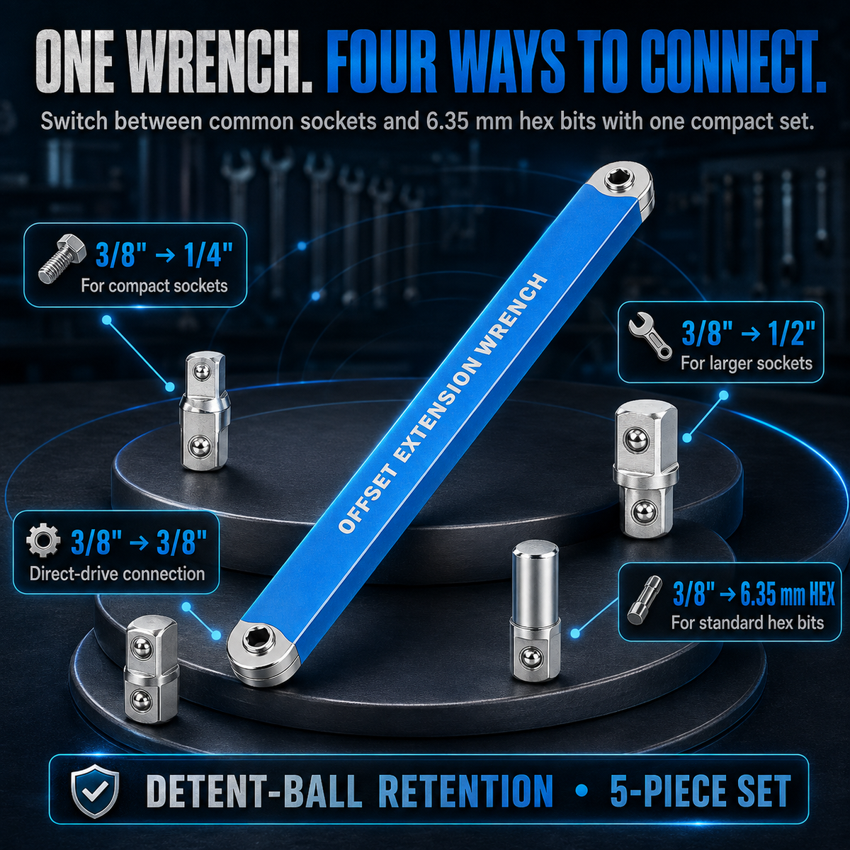 ⚡3/8' Offset Extension Wrench Set – Reach Tight Bolts Without Removing Parts