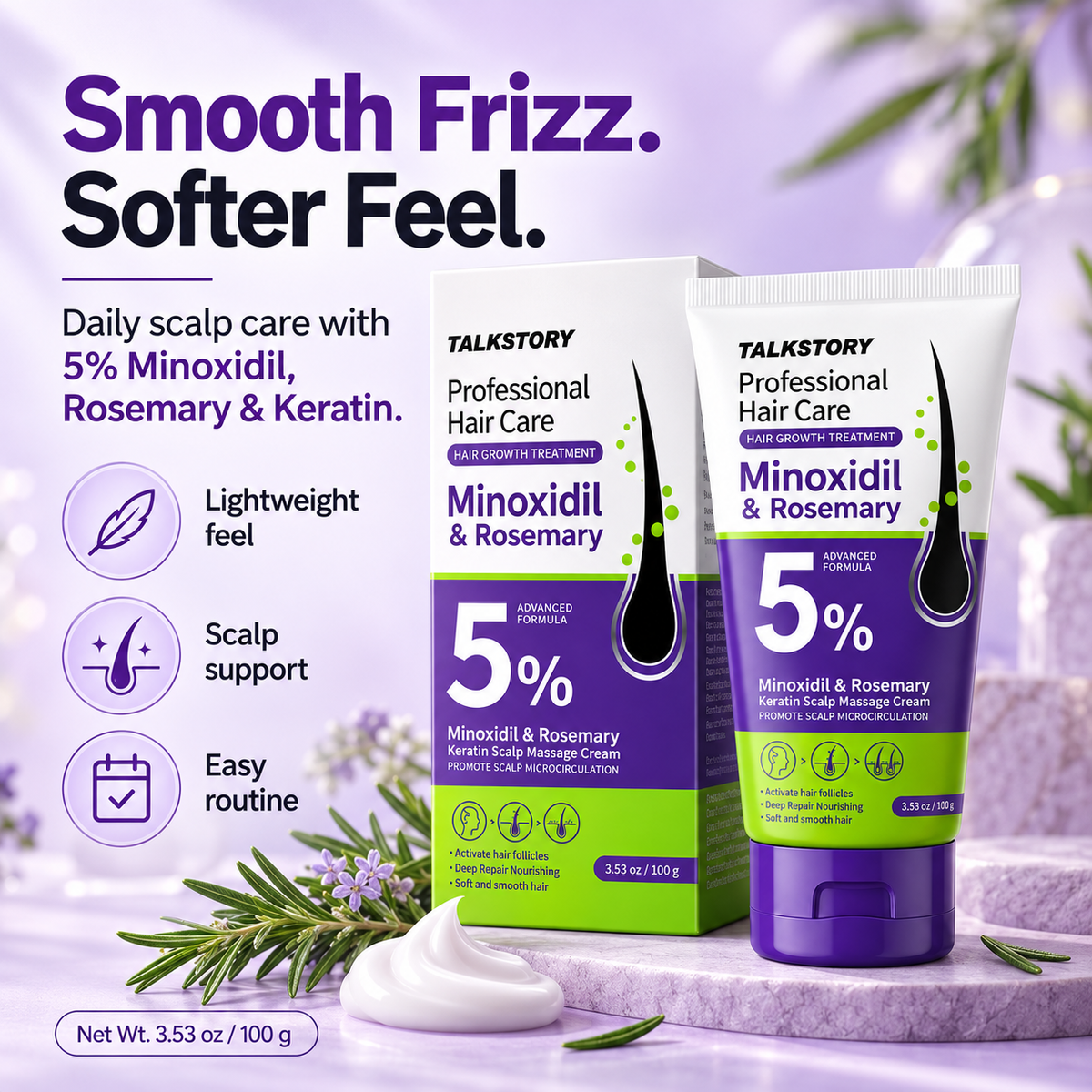 ✨5% Minoxidil & Rosemary Scalp Massage Cream with Keratin
